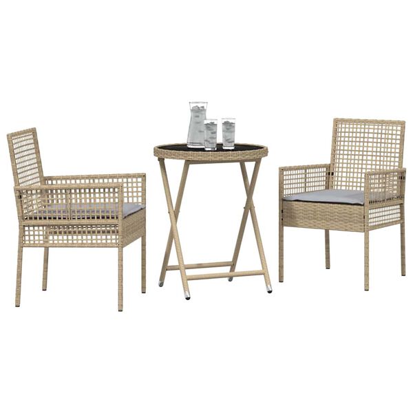 vidaXL Tuin Bistro Set 3 pcs Beige Poly riet