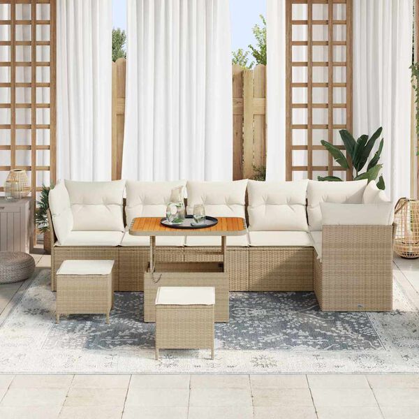 vidaXL Tuin Sofa Set met kussen met opslag 9 pcs beige en cr&egrave;mekleurig