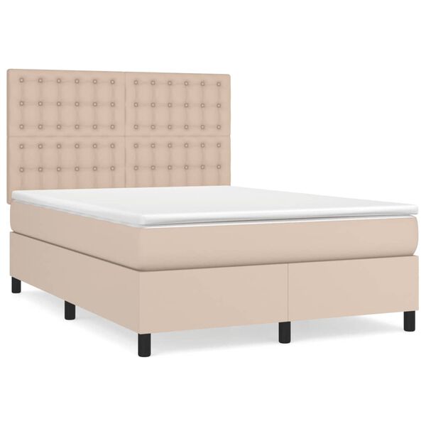 vidaXL Boxspring met matras kunstleer cappuccinokleurig 140x200 cm