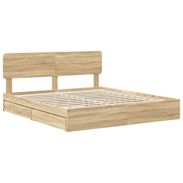 vidaXL Opslag bed met lade Sonoma Eiken 180 x 200 cm Bewerkt hout