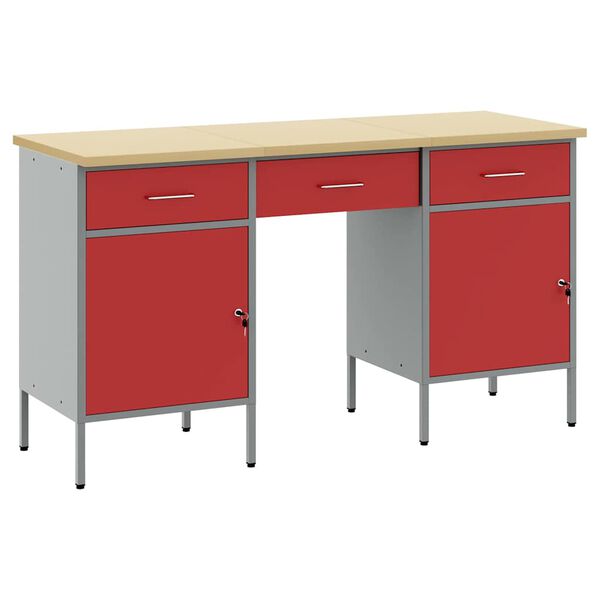 vidaXL Werk Cabinet met lade met opslag 3 pcs Rood 150 x 55 x 85 cm