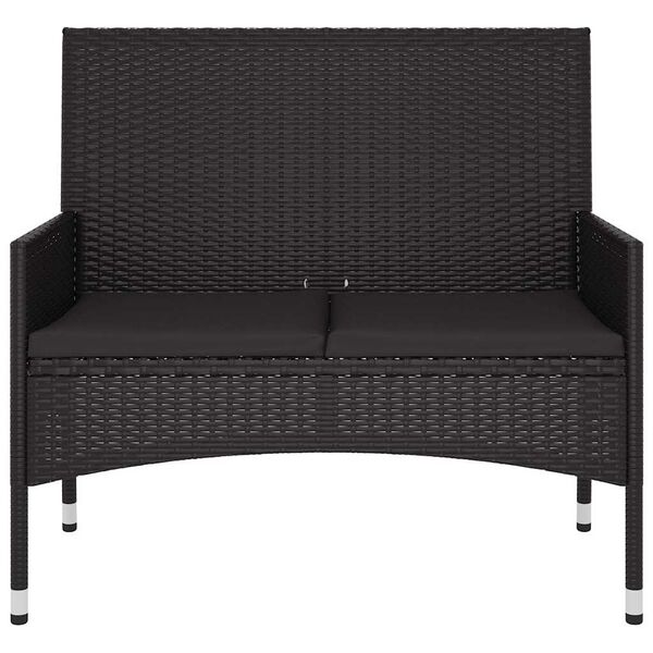 vidaXL Tuinbank 2-zits met kussens poly rattan zwart