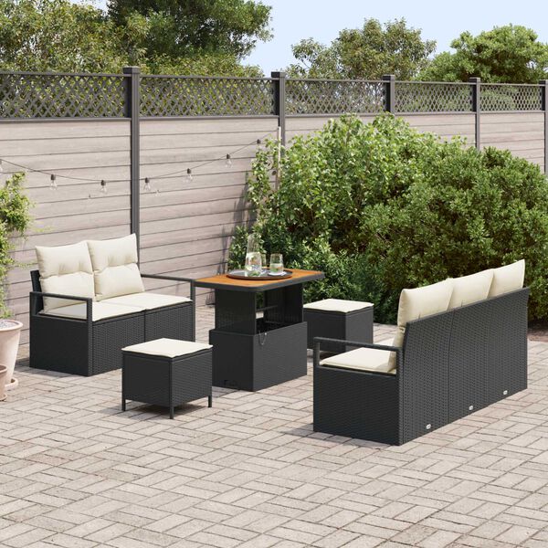 vidaXL Tuin Sofa Set met kussen met opslag 8 pcs Zwart en Cr&egrave;me