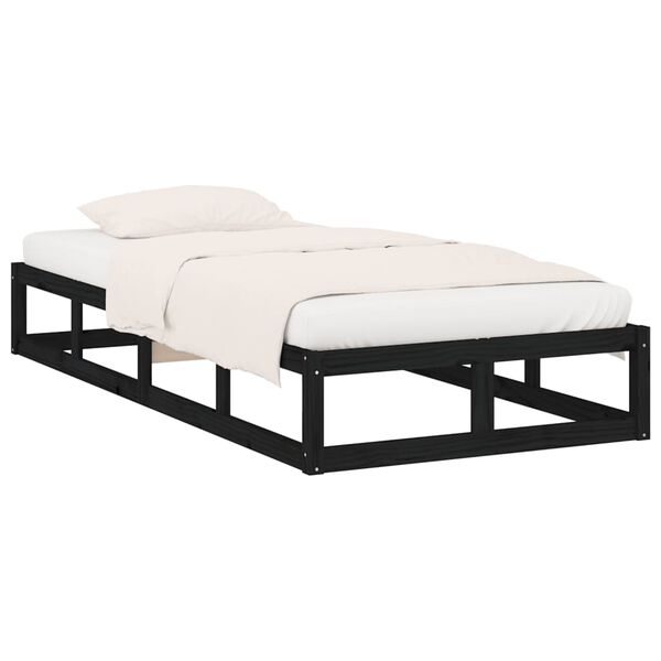vidaXL Bedframe massief hout zwart 75x190 cm