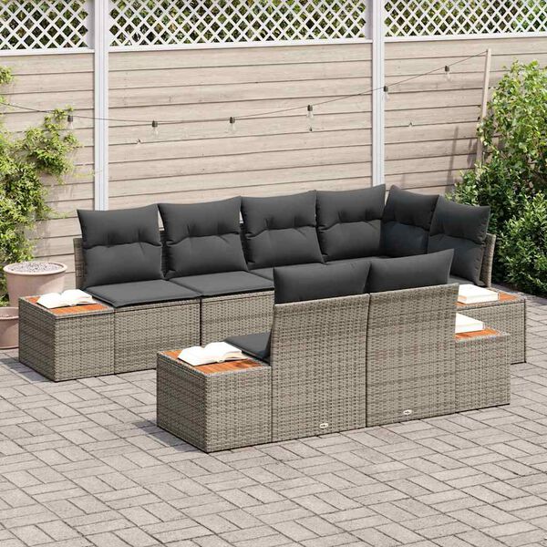 vidaXL Tuinbankenset met kussen met opslag 7 pcs Grijs Polyrattan