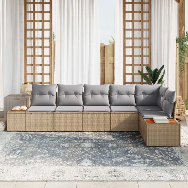 vidaXL Tuin Sofa Set met kussen 6 pcs beige en lichtgrijs Poly riet