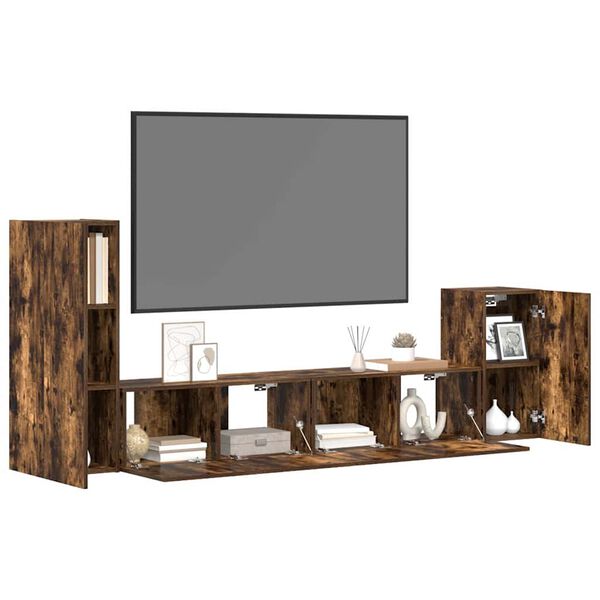 vidaXL 4-delige Tv-meubelset bewerkt hout gerookt eikenkleurig