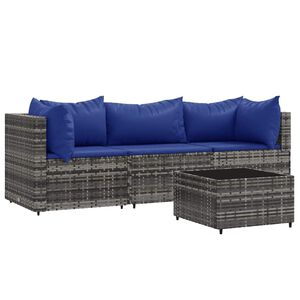 vidaXL 4-delige Loungeset met kussens poly rattan grijs