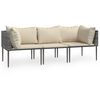 vidaXL 3-delige Loungeset met kussens poly rattan grijs