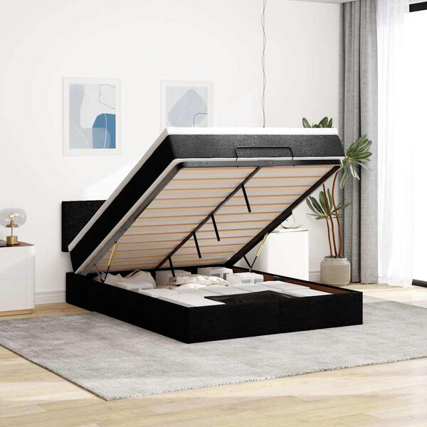 vidaXL Bed poef met matras en LED's stof 140x190 cm zwart