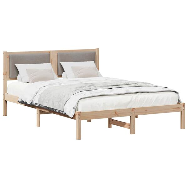 vidaXL Bedframe met hoofdeinde Taupe 135 x 190 cm Massief grenenhout
