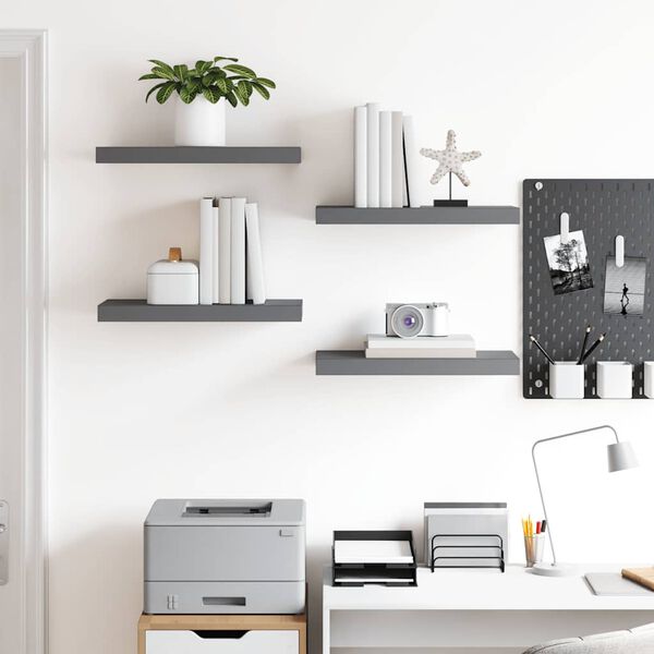 vidaXL Wandschappen zwevend 4 st 50x23x3,8 cm MDF hoogglans grijs