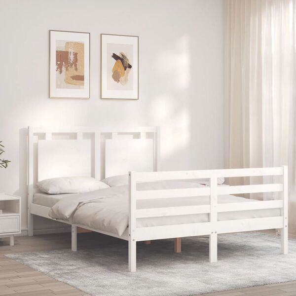 vidaXL Bedframe met hoofdbord massief hout wit 120x200 cm