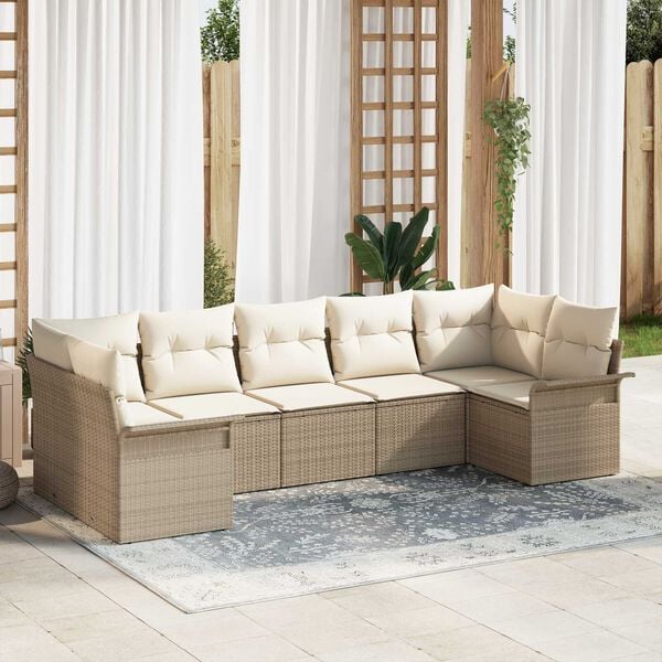 vidaXL Tuin Sofa Set met kussen met opslag 7 pcs Beige Poly riet