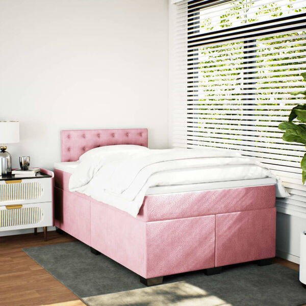 vidaXL Boxspring met matras fluweel roze 120x200 cm