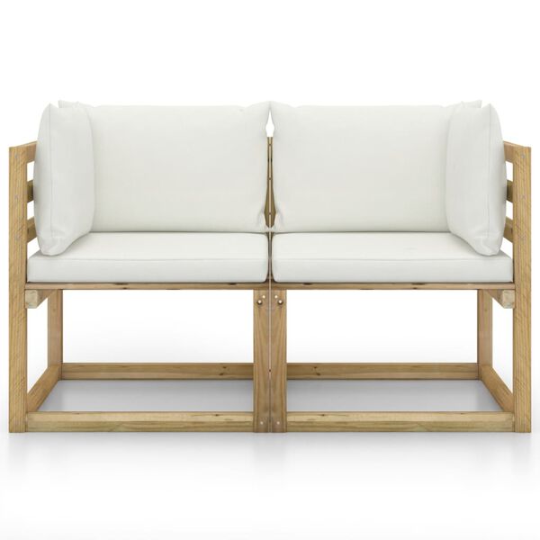 vidaXL Tuinhoekbanken 2 st met kussens groen ge&iuml;mpregneerd grenenhout