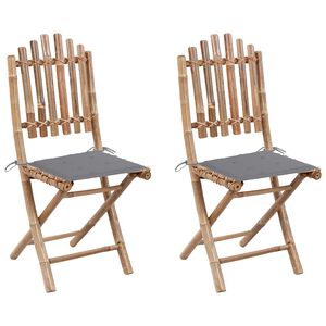 vidaXL Opklapbare stoelen (2 stuks) met kussens, bamboe