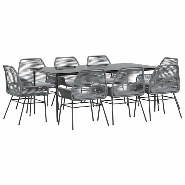 vidaXL 9-delige Tuinset met kussens poly rattan glas grijs