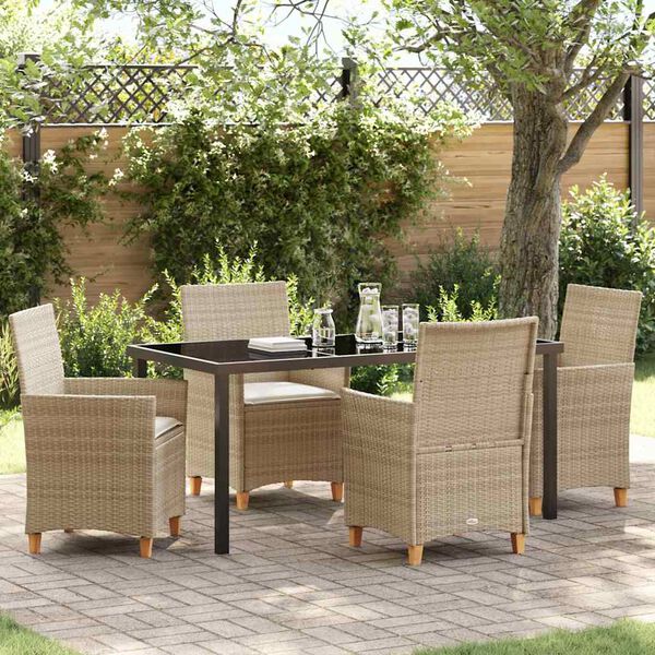 vidaXL Tuin eettafelset 5 pcs Beige poly rattan