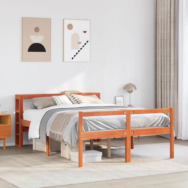 vidaXL Bedframe met hoofdbord massief grenenhout wasbruin 120x190 cm