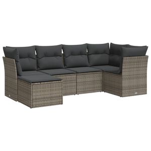 vidaXL 6-delige Loungeset met kussens poly rattan grijs