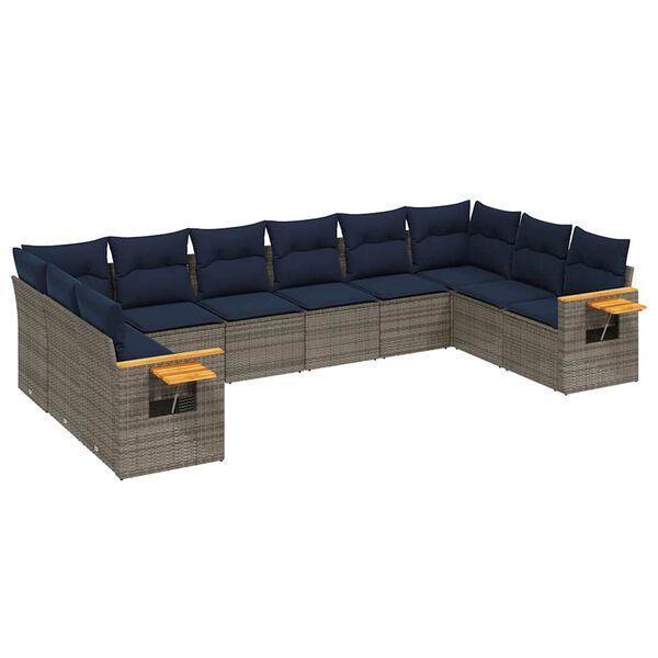 vidaXL 10-delige Loungeset met kussens poly rattan grijs