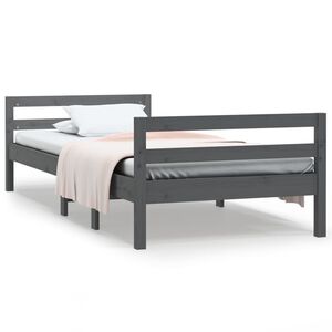 vidaXL Bedframe massief grenenhout grijs 90x200 cm
