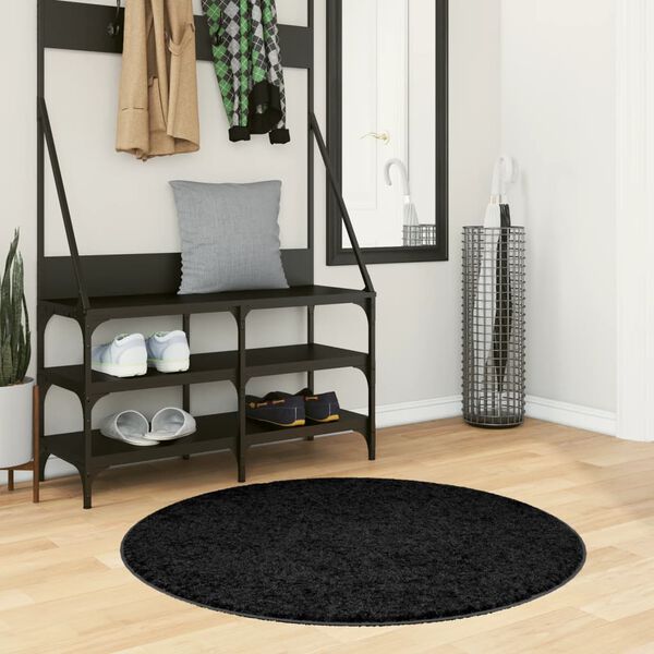 vidaXL Vloerkleed PAMPLONA shaggy hoogpolig modern &Oslash; 100 cm zwart