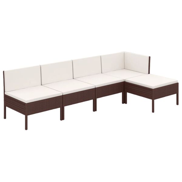 vidaXL 5-delige Loungeset met kussens poly rattan bruin