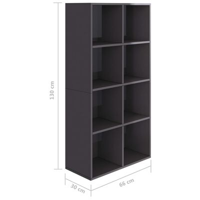 vidaXL Boekenkast/dressoir 66x30x130 cm bewerkt hout hoogglans grijs