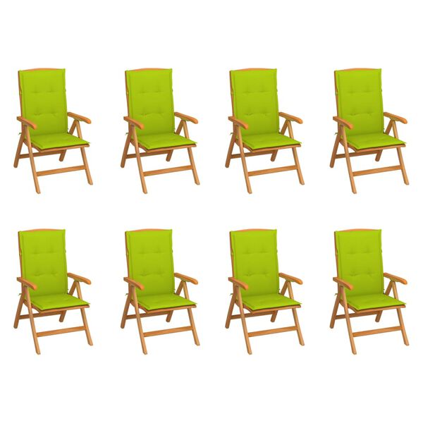 vidaXL Tuinstoelen 8 st verstelbaar met kussens massief teakhout