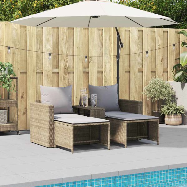 vidaXL 5-delige Tuinbankstel met kussens stapelbaar beige poly rattan