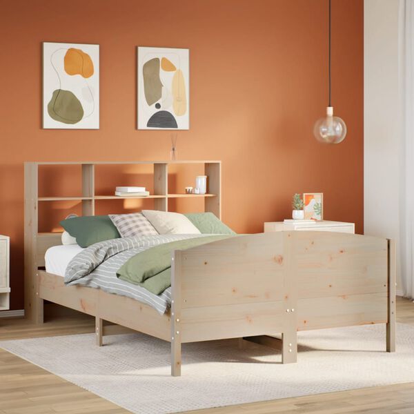 vidaXL Bed met boekenkast zonder matras massief grenenhout 140x190 cm