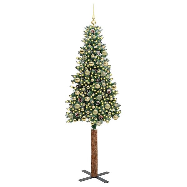 vidaXL Slanke Kerstboom Groen 210 cm PVC en massief dennenhout