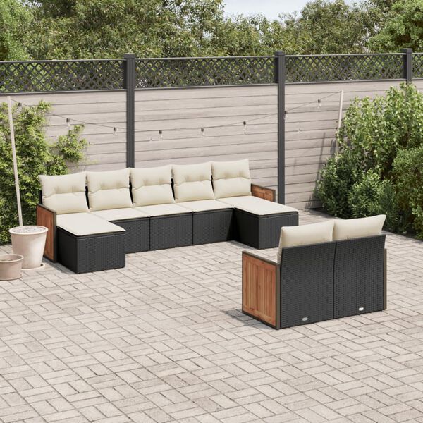 vidaXL 9-delige Loungeset met kussens poly rattan zwart
