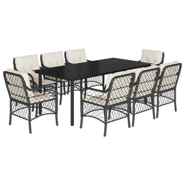 vidaXL 9-delige Tuinset poly rattan zwart