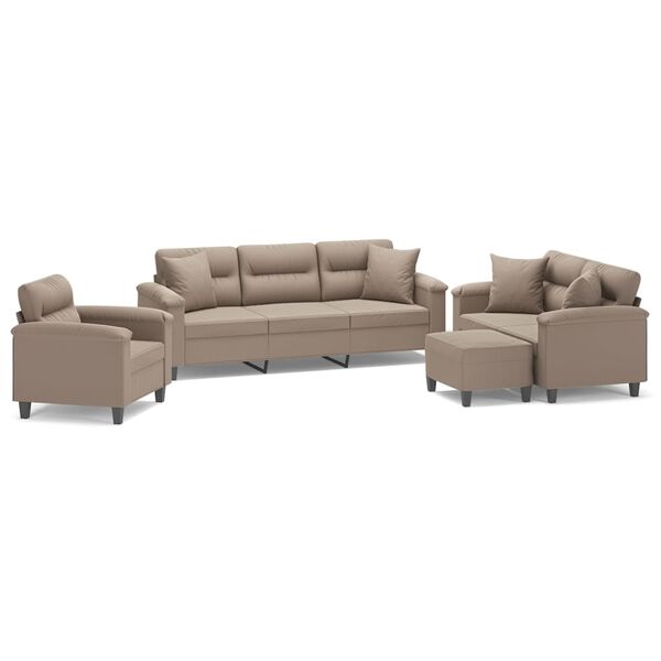 vidaXL 4-delige Loungeset met kussens microvezelstof taupe