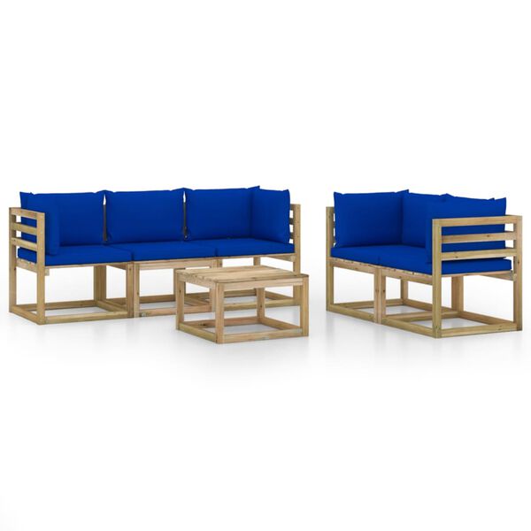 vidaXL 6-delige Loungeset met blauwe kussens