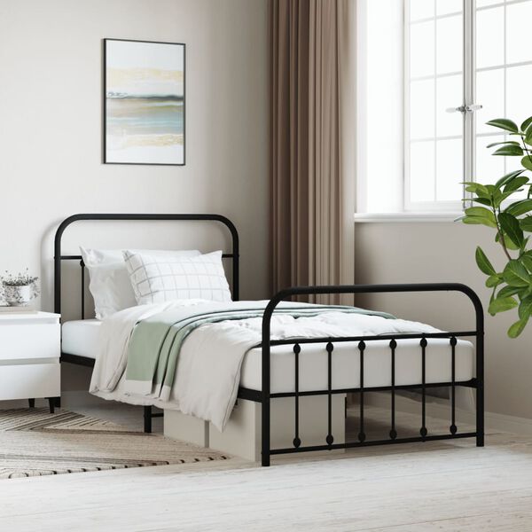 vidaXL Bedframe met hoofd- en voeteneinde metaal zwart 107x203 cm