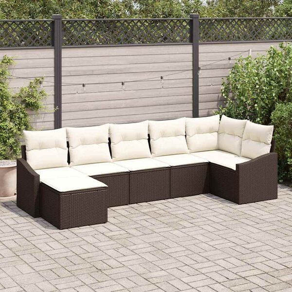 vidaXL Tuin Sofa Set met kussen 7 pcs Bruin en Cr&egrave;me poly rattan