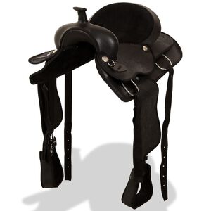 vidaXL Western zadel, hoofdstel en borstriem 15" echt leer zwart