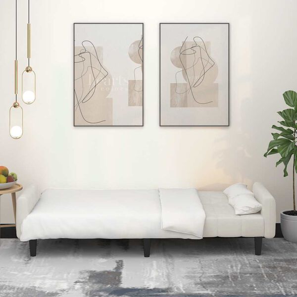 vidaXL Slaapbank 2-zits fluweel crèmekleurig