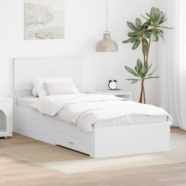 vidaXL Bedframe met hoofdeinde met lade Wit 90 x 190 cm Bewerkt hout