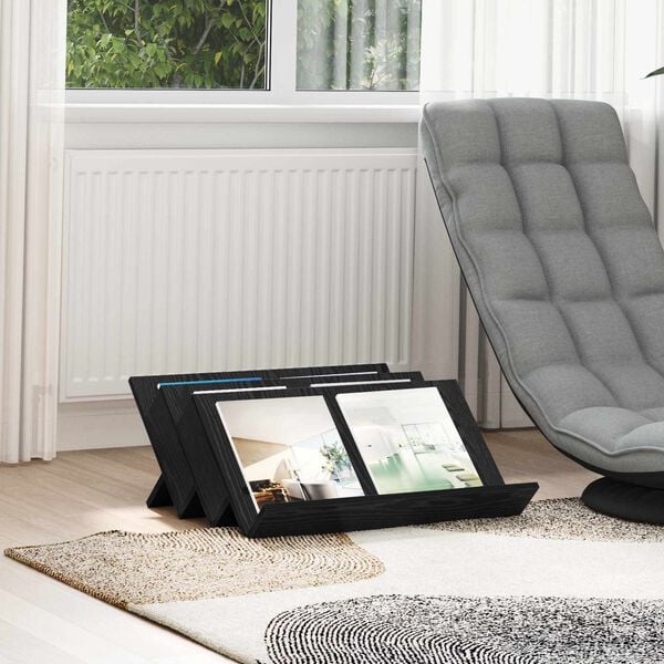 vidaXL Tijdschrift Rek Zwart Eiken 65 x 53 x 28,5 cm Bewerkt hout