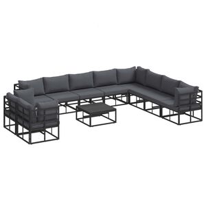 vidaXL Tuinbankenset met kussen 11 pcs Zwart Aluminium