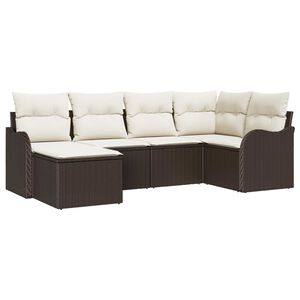 vidaXL Tuin Sofa Set met kussen 6 pcs Bruin en wit Poly riet