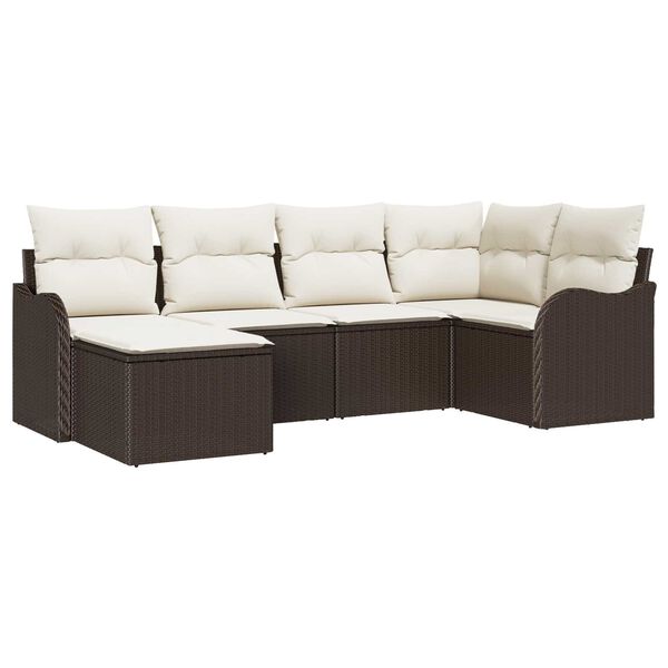 vidaXL Tuin Sofa Set met kussen 6 pcs Bruin en wit Poly riet