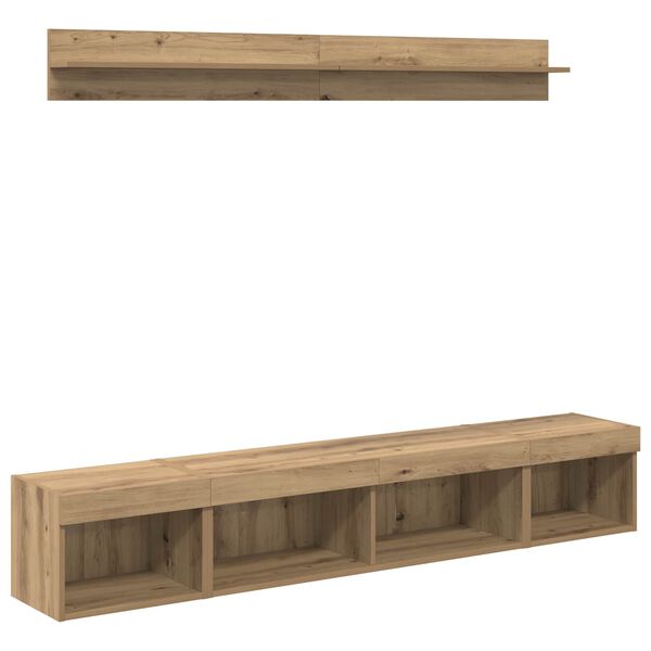 vidaXL TV Wandkast Set met LED 5 pcs Artisan Eiken Bewerkt hout