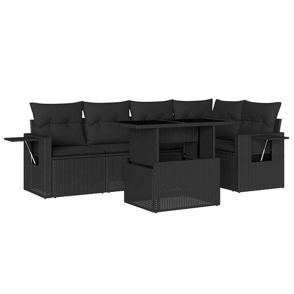 vidaXL 6-delige Loungeset met kussens poly rattan zwart