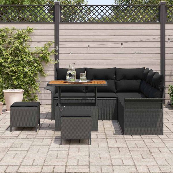 vidaXL Tuin Sofa Set met kussen met opslag met kussen 8 pcs Zwart